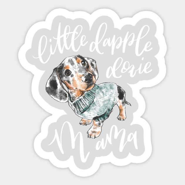 Dapple Doxie Mama, Black in Blue Sticker by stuckyillustration